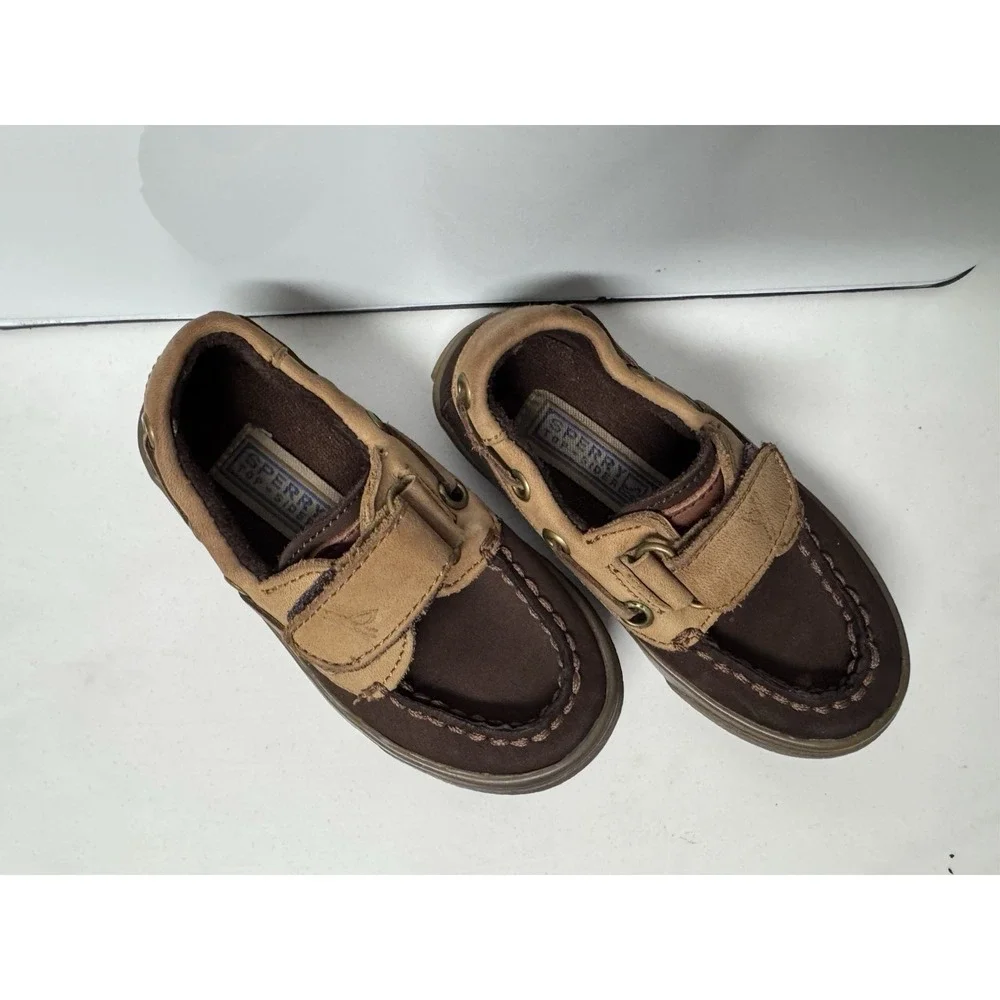 Sperry Leather Loafer Slide On Baby Size 5.5 Brown Hook And Loop Closure Easy On - Picture 2 of 12